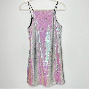Topshop Sequin Dress in White/Pink Size 4